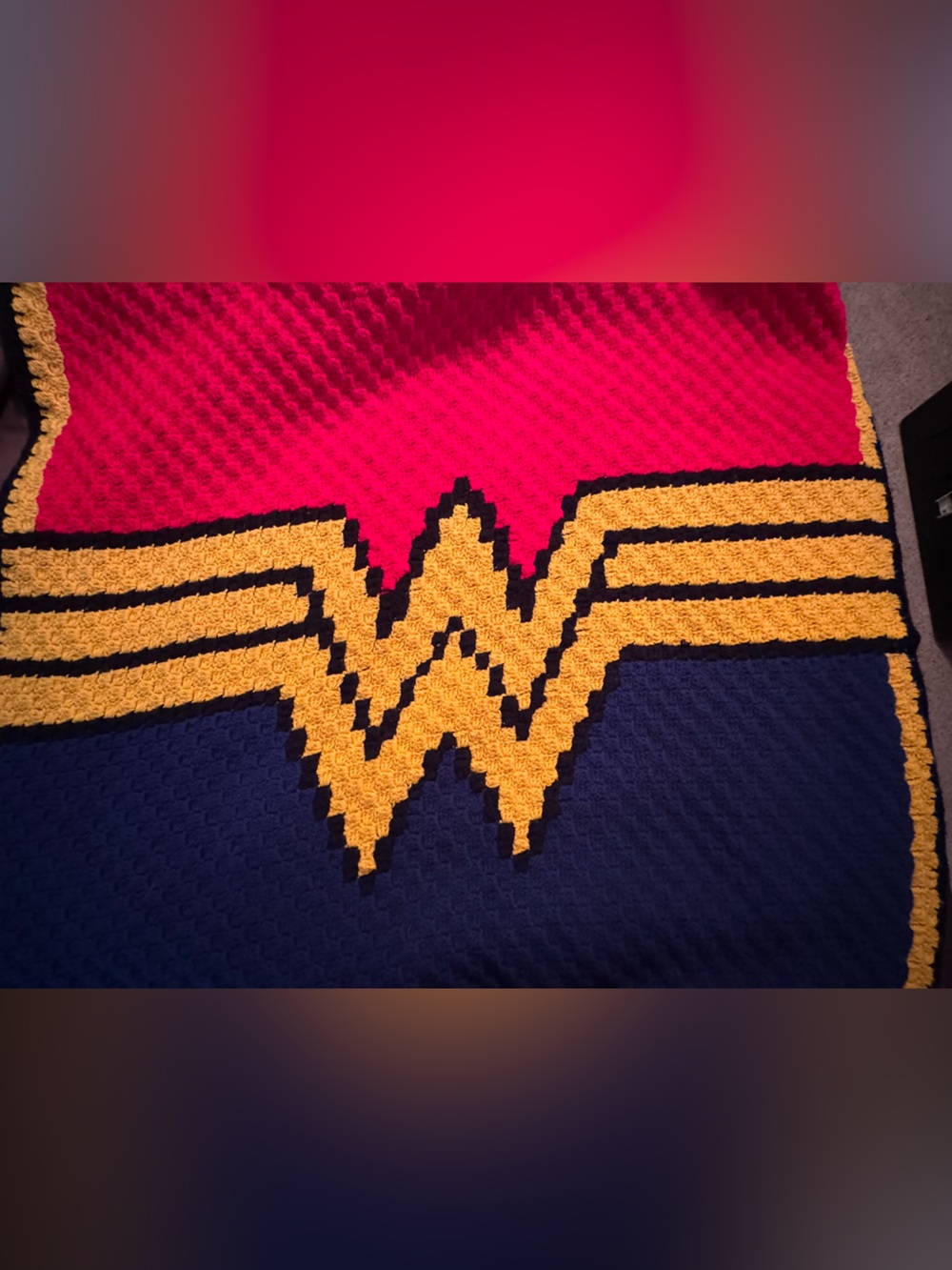 Wonder Woman DC Comics Inspired Crochet Afghan Throw - Red, Yellow, Blue